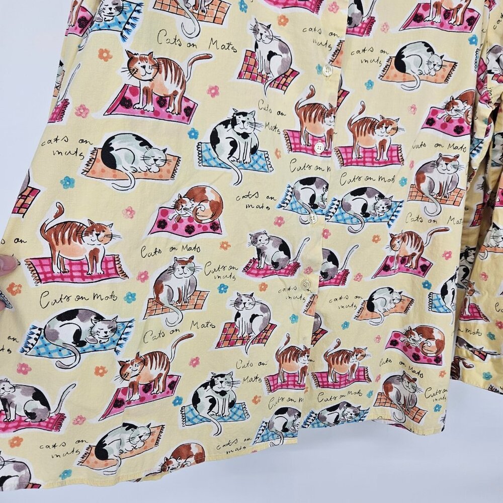 Chatterprintz Shirt Womens 2X Cat Kitten on Mats Button Up Long Sleeve Print - Picture 5 of 11